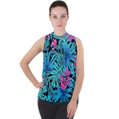 Leaves  Mock Neck Chiffon Sleeveless Top by Sobalvarro