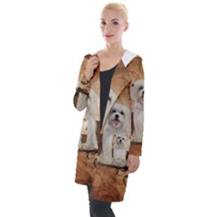 Cute Maltese Puppy With Flowers Hooded Pocket Cardigan by FantasyWorld7