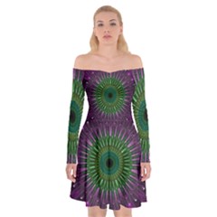 Purple Mandala Fractal Glass Off Shoulder Skater Dress by Pakrebo