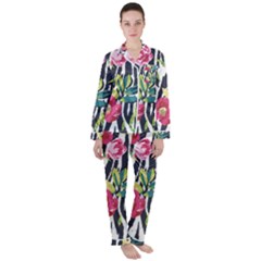 Seamless Flower Patterns Vector 01 Satin Long Sleeve Pyjamas Set by Sobalvarro