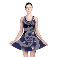 Balls Circles Fractal Silver Blue Reversible Skater Dress by Pakrebo
