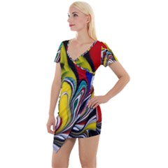Abstract Colorful Illusion Short Sleeve Asymmetric Mini Dress by Pakrebo