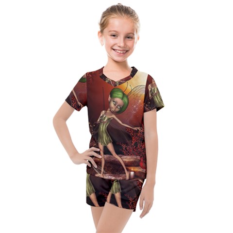 Little Fairy Dancing In The Night Kids  Mesh Tee And Shorts Set by FantasyWorld7