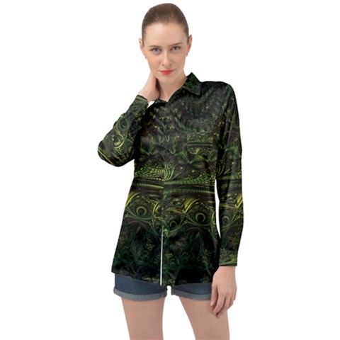 Background Alien Render 3d Fantasy Long Sleeve Satin Shirt by Pakrebo