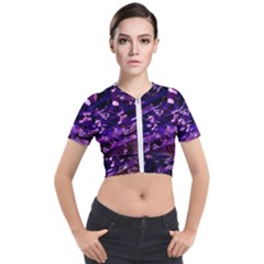 Light Violet Purple Technology Short Sleeve Cropped Jacket by Pakrebo