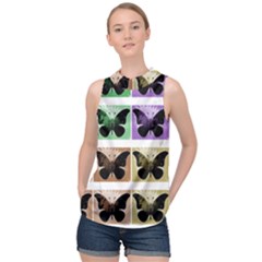 Seamless Wallpaper Butterfly High Neck Satin Top by Pakrebo
