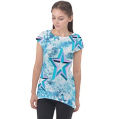 Stars Background Star Shiny Cap Sleeve High Low Top by Pakrebo