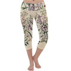 Botanical Print Antique Natural Capri Yoga Leggings by Pakrebo