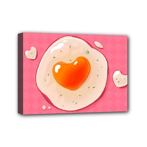 Omelette Heart Pink Valentine Mini Canvas 7  X 5  (stretched) by Bajindul