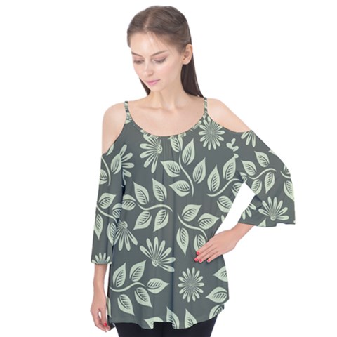 Flowers Pattern Spring Green Flutter Tees by Bajindul