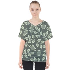 Flowers Pattern Spring Green V-neck Dolman Drape Top by Bajindul