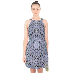 Mosaic Pattern Halter Collar Waist Tie Chiffon Dress by Bajindul
