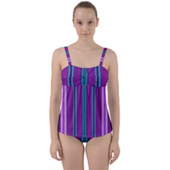 Fabric Pattern Color Structure Twist Front Tankini Set by Bajindul