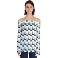 Cactus White Pattern Off Shoulder Long Sleeve Top by snowwhitegirl