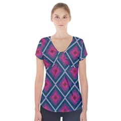 Purple Textile And Fabric Pattern Short Sleeve Front Detail Top by Pakrebo