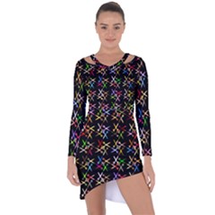 Scissors Pattern Colorful Prismatic Asymmetric Cut-out Shift Dress by HermanTelo
