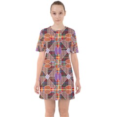 Decorated Colorful Bright Pattern Sixties Short Sleeve Mini Dress by Pakrebo