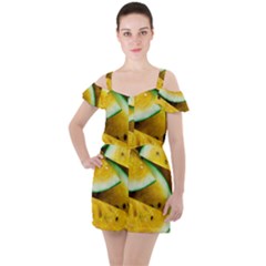 Sliced Watermelon Lot Ruffle Cut Out Chiffon Playsuit by Pakrebo