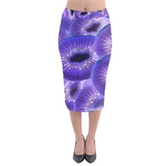 Sliced Kiwi Fruits Purple Velvet Midi Pencil Skirt by Pakrebo