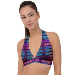 Blue And Pink Wallpaper Halter Plunge Bikini Top by Pakrebo