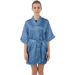 Gingham Plaid Fabric Pattern Blue Quarter Sleeve Kimono Robe by HermanTelo