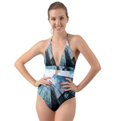 Architectural Design Architecture Building Business Halter Cut-out One Piece Swimsuit by Pakrebo