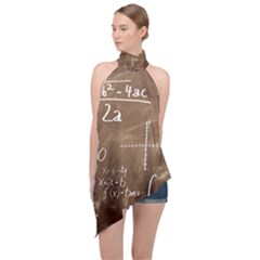 Mathematics Brown Halter Asymmetric Satin Top by snowwhitegirl