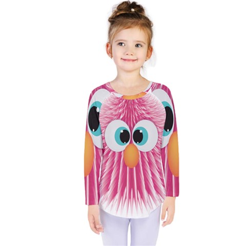 Bird Fluffy Animal Cute Feather Pink Kids  Long Sleeve Tee by Sudhe