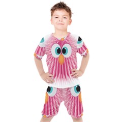 Bird Fluffy Animal Cute Feather Pink Kids  Tee And Shorts Set by Sudhe