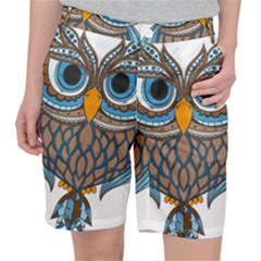 Owl Drawing Art Vintage Clothing Blue Feather Pocket Shorts by Sudhe