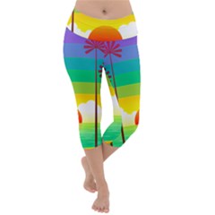 Seaside Sunrise Colorful Ocean Sea Lightweight Velour Capri Yoga Leggings by Simbadda