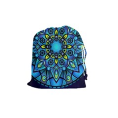 Mandala Blue Abstract Circle Drawstring Pouch (medium) by Simbadda