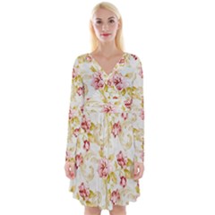 Vintage Roses                   Long Sleeve Front Wrap Dress by LalyLauraFLM