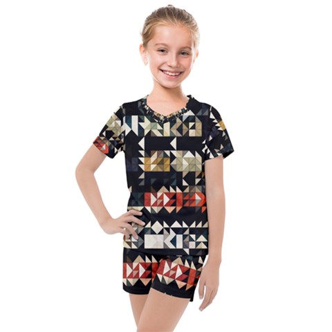 Art Design Color Banner Wallpaper Kids  Mesh Tee And Shorts Set by Simbadda