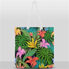 Tropical Leaves               Full Print Rope Handle Tote (large) by LalyLauraFLM