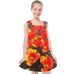 Orange Tulips At The Commons Kids  Cross Back Dress by Riverwoman