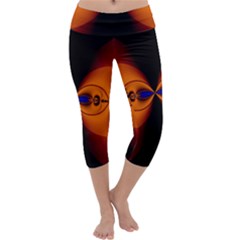 Abstract Artwork Fractal Background Black Orange Capri Yoga Leggings by Sudhe
