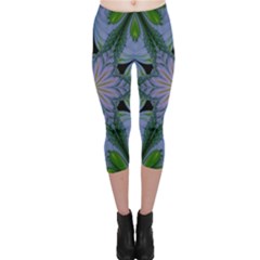 Abstract Flower Artwork Art Green Capri Leggings  by Sudhe