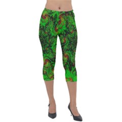 Art Artwork Fractal Digital Art Green Lightweight Velour Capri Leggings  by Pakrebo