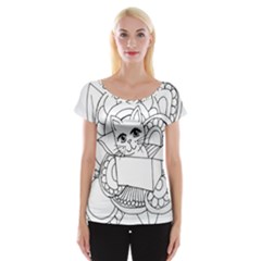 Cute Cat Coloring Page Design Cap Sleeve Top by Wegoenart