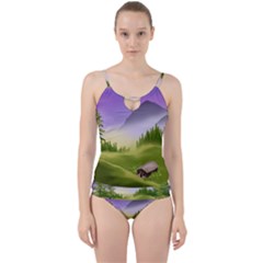Digital Art Painting Landscape Cut Out Top Tankini Set by Wegoenart