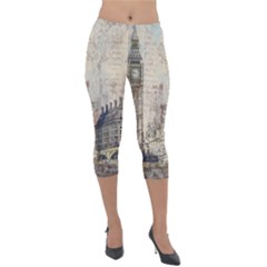 London Westminster Bridge Building Lightweight Velour Capri Leggings  by Wegoenart