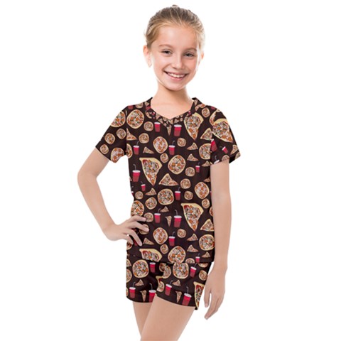 Pizza Pattern Kids  Mesh Tee And Shorts Set by bloomingvinedesign