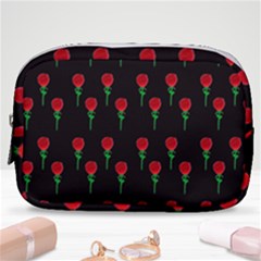 Red Water Color Rose On Black Make Up Pouch (small) by snowwhitegirl