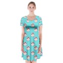English Breakfast Aqua Short Sleeve V-neck Flare Dress View1