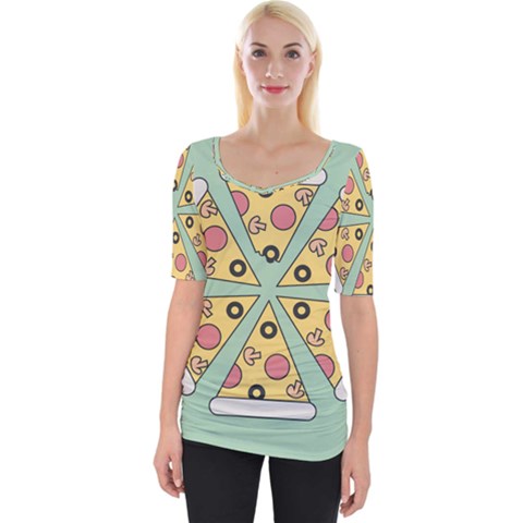 Pizza Slice Food Italian Wide Neckline Tee by Pakrebo