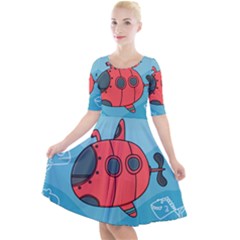 Dive Scuba Ocean Sea Water Fish Quarter Sleeve A-line Dress by Pakrebo