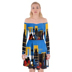 Architecture City House Window Off Shoulder Skater Dress by Pakrebo