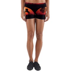 Sunset Horses Shadow Yoga Shorts by Bajindul