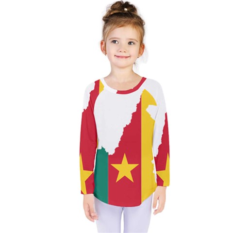 Cameroon Flag Map Geography Kids  Long Sleeve Tee by Sapixe